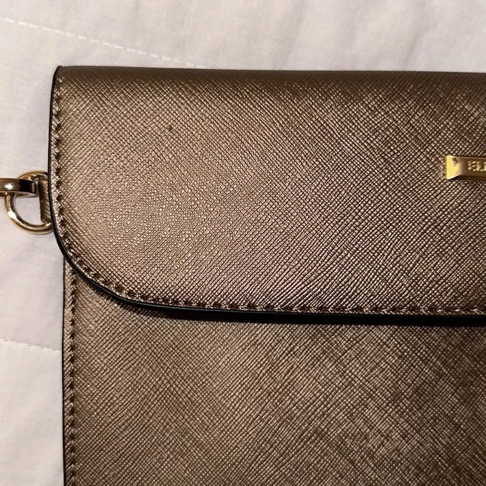 Elim & Paul Taupe Gold Tone Metallic Envelope Clutch Wristlet